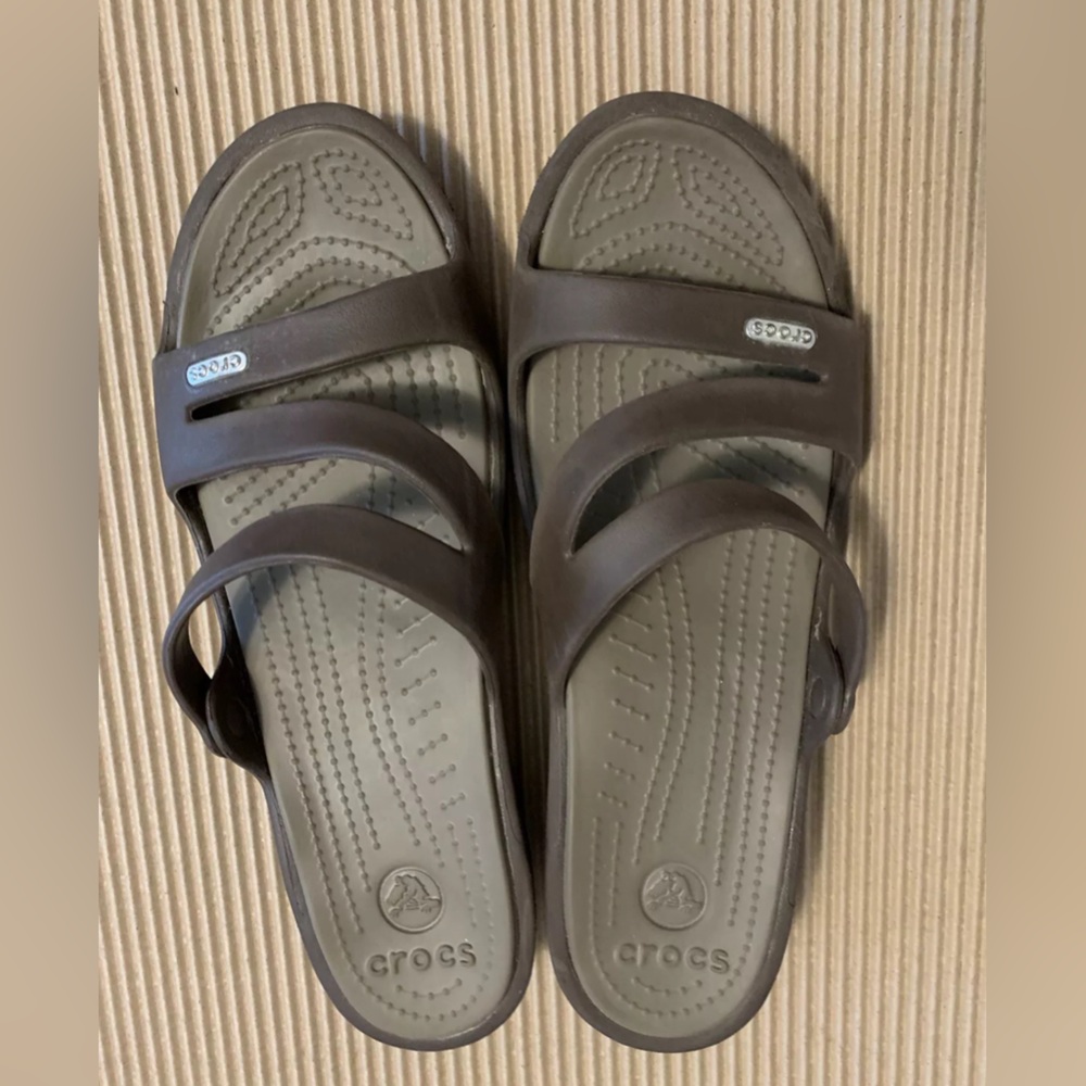 Crocs Women's Slip On Wedge Slides Sandals Brown Size 10. - Picture 2 of 8